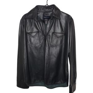 Brandon Maxwell Women's Sz S Genuine Leather V-neck Pocket Top Black (1629